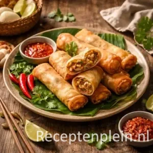Javaanse loempia op rustieke houten tafel