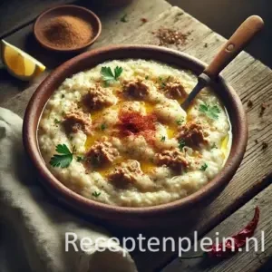 Keskek op rustieke houten tafel