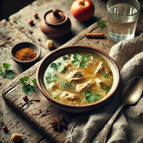 Murgh shorwa op rustieke houten tafel