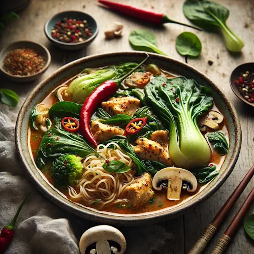 Pittige Thaise Woksoep met Kip en Paksoi