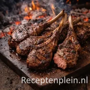 kuzu pirzolasi barbecue op een rustieke houten tafel.