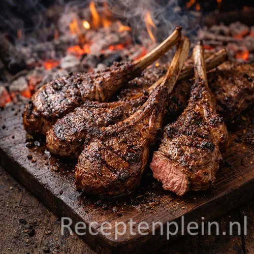 kuzu pirzolasi barbecue op een rustieke houten tafel.