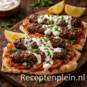 sis köfte barbecue op een rustieke houten tafel.