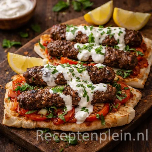 sis köfte barbecue op een rustieke houten tafel.