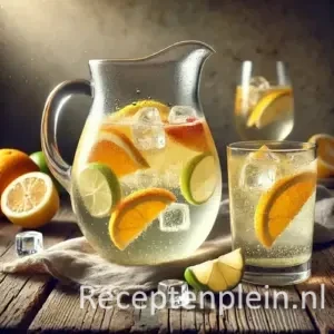 Witte sangria op een rustieke houten tafel.