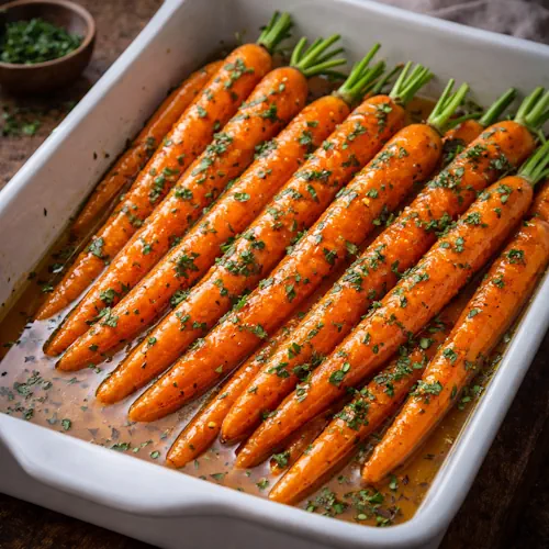 Geglaceerde worteltjes uit de oven voor de barbecue op rustieke houten tafel