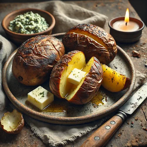 Gepofte aardappelen van Astrid Veltman op rustieke houten tafel