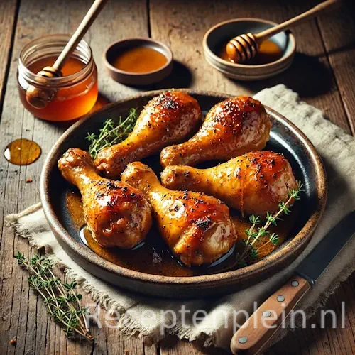 In honing gemarineerde kipdrumsticks op rustieke houten tafel