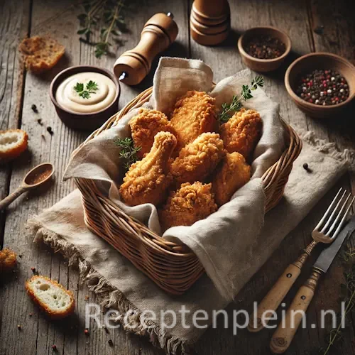 Kip in een mandje op rustieke houten tafel