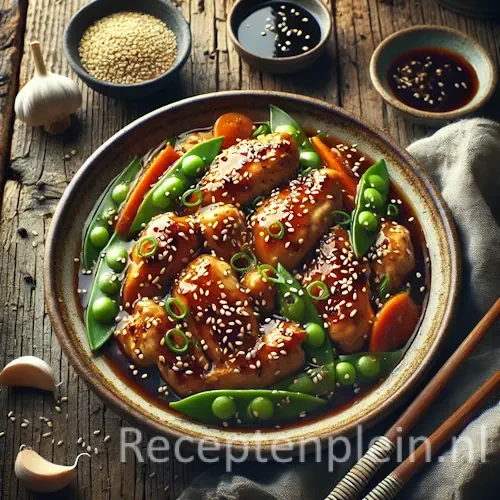 Oriëntaalse kip op een rustieke houten tafel