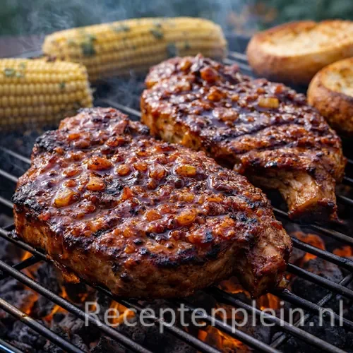Schouderkarbonade barbecue op een rustieke houten tafel.