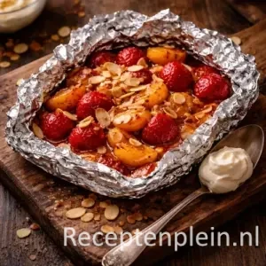 Warm fruit met rum van de barbecue