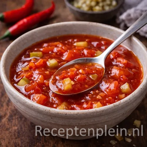 Zoetzure saus zelf maken op een rustieke houten tafel.