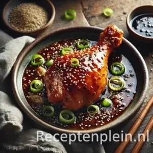 Kippenbout uit de oven met een Aziatische twist op rustieke houten tafel