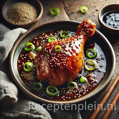 Kippenbout uit de oven met een Aziatische twist op rustieke houten tafel
