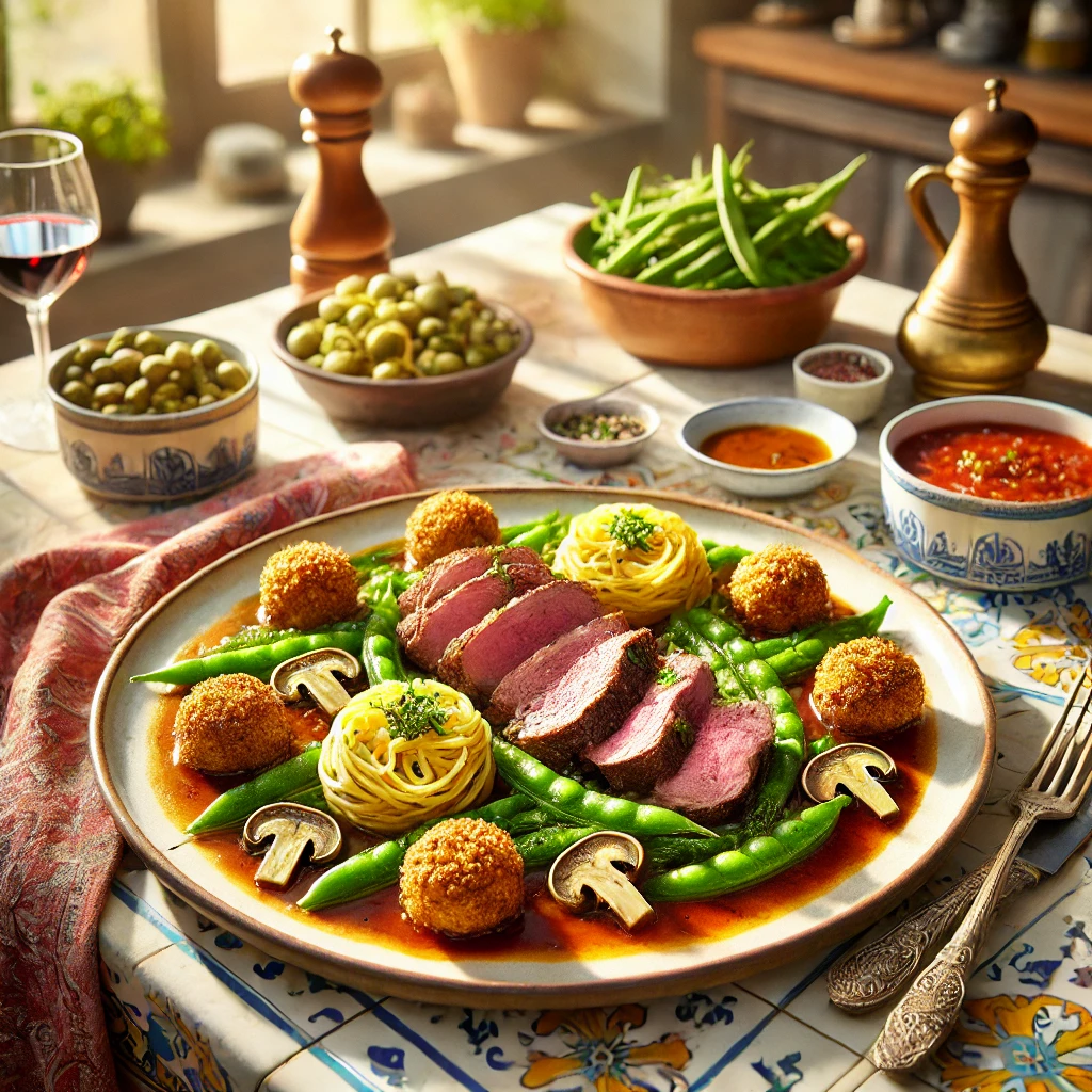 Lamsfilet met Tuinbonen, Aardappelnestjes en Spätzle