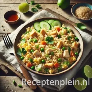 Kao pad gai op rustieke houten tafel