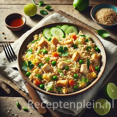 Kao pad gai op rustieke houten tafel