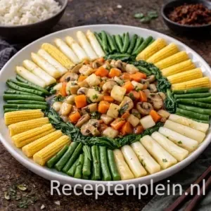 Gemengde groenten uit Chen Tu op rustieke houten tafel
