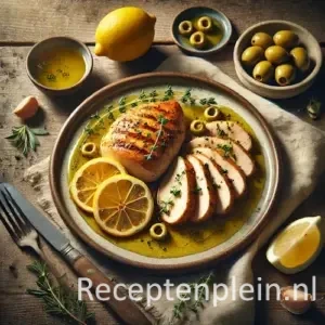 Kipfilet met ananas op rustieke houten tafel