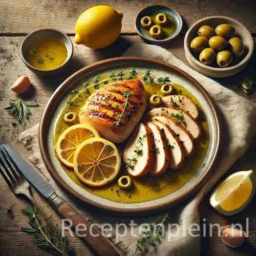 Kipfilet met ananas op rustieke houten tafel