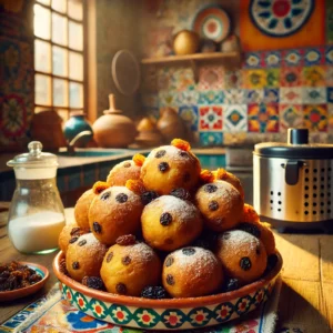 airbollen uit de airfryer met rozijnen en poedersuiker