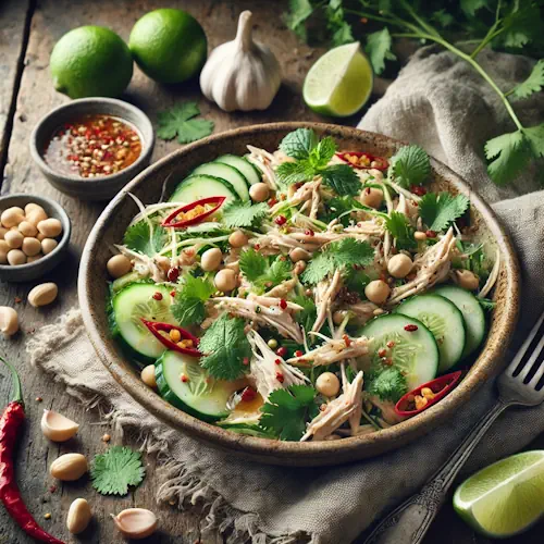 Thaise kipsalade van Hetty van Es op rustieke houten tafel