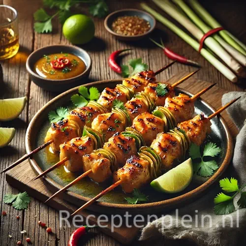 gegrilde boerenkip spruitjes krieltjes op rustieke houten tafel met kruiden