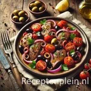 gegrilde kippenlevertjes mediterraan op rustieke houten tafel met kruiden