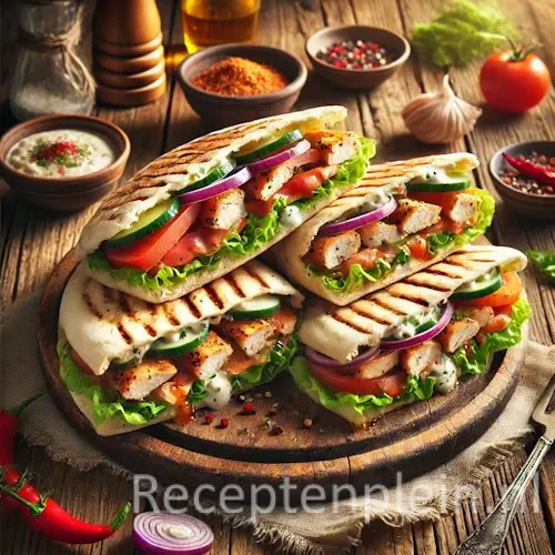 Gevulde pitabroodjes met frisse vulling op rustieke houten tafel