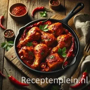 Hete kipschotel op rustieke houten tafel