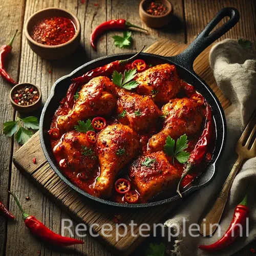 Hete kipschotel op rustieke houten tafel