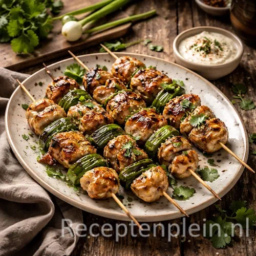 Kipfilets met groene peper en koriander op rustieke houten tafel