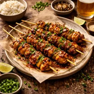 Yakitori op rustieke houten tafel