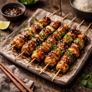Yakitori op rustieke houten tafel