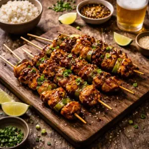 Yakitori op rustieke houten tafel