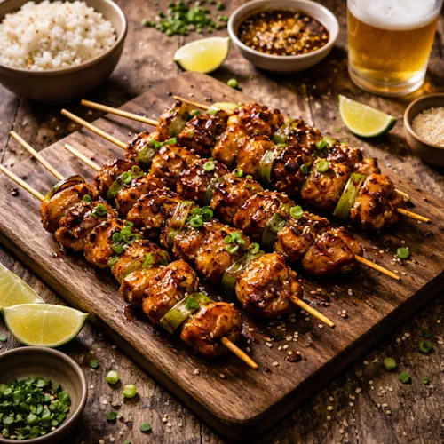 Yakitori op rustieke houten tafel