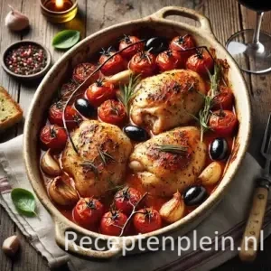 Italiaanse kipschotel op rustieke houten tafel