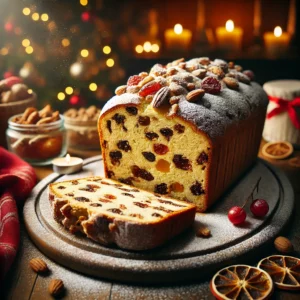 Traditionele Kerststol met Geconfijt Fruit en Amandelen