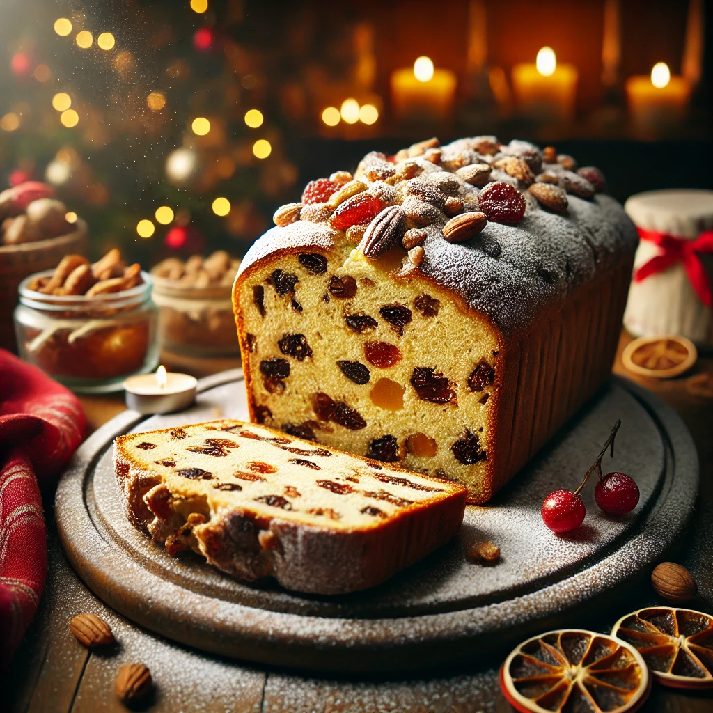 Traditionele Kerststol met Geconfijt Fruit en Amandelen
