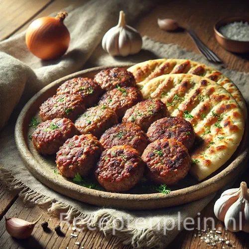 Chaplee kabab gegrilde kebab met gehakt op een rustieke houten tafel