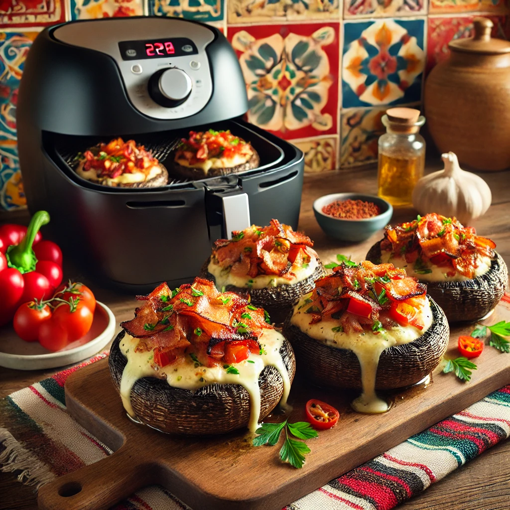 Gevulde Portobello's met Bacon en Kruidenkaas uit de Airfryer
