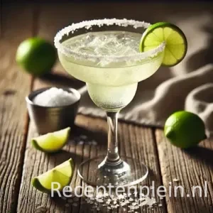 margarita cocktail op een rustieke houten tafel.