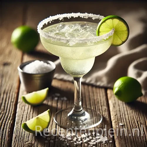 margarita cocktail op een rustieke houten tafel.