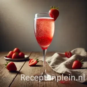 Rossini cocktail op een rustieke houten tafel.