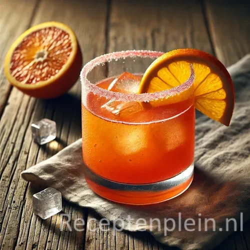 sinaasappelcocktail op een rustieke houten tafel.