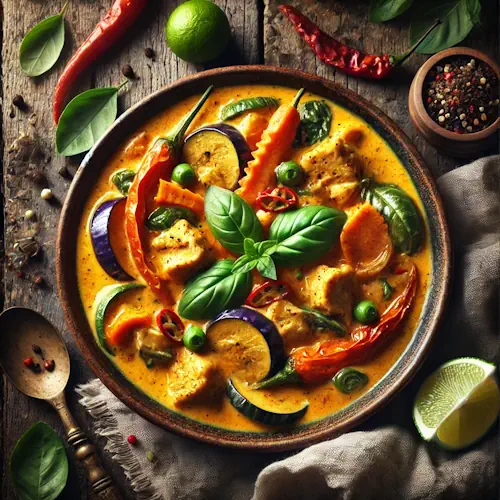 Thaise currykip 1 op rustieke houten tafel