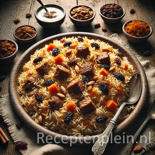 Kabeli pilau op rustieke houten tafel