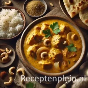 Kookarh korma op rustieke houten tafel