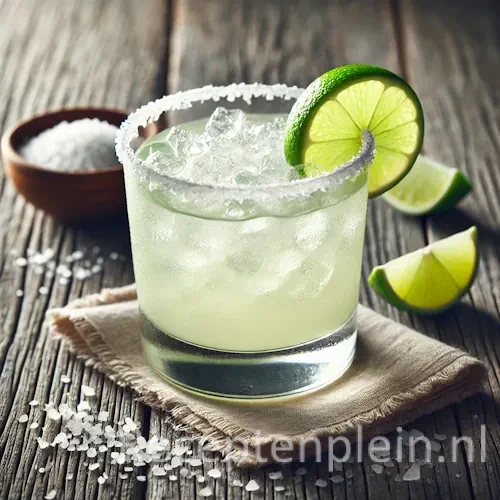 margarita cocktail op een rustieke houten tafel.